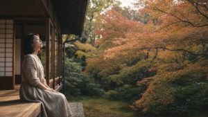 秋の気配を感じながら、夏の疲れや秋バテについて物思いにふける女性